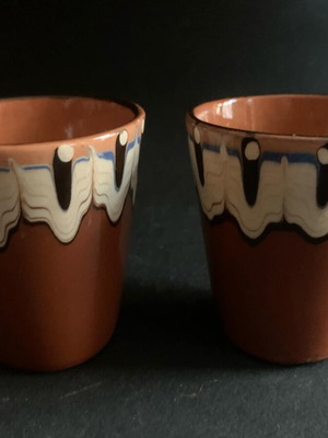 Set of 2 vintage handmade clay cups used