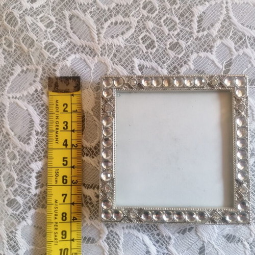 Elegant small photo frame silver with clear rhinestones