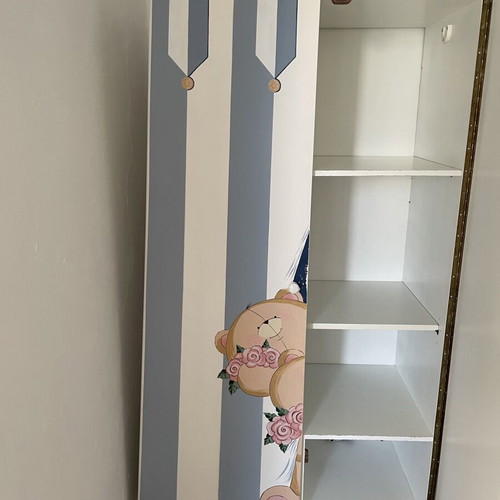Children's wardrobe used, hand-painted solid wood, 80x45x170 cm