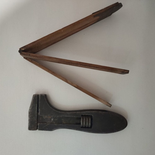 Adjustable Vintage Wrench and Folding Wooden Ruler used