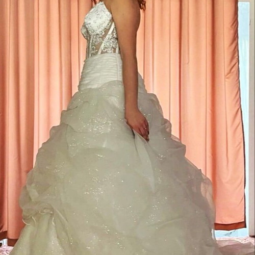 Wedding dress large with glitter skirt and strass bust like new