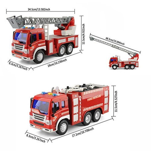 Children's fire trucks new, set of two with rotating ladder and lights