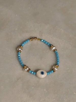 Handmade bracelet with eye like new, summer style, white and turquoise