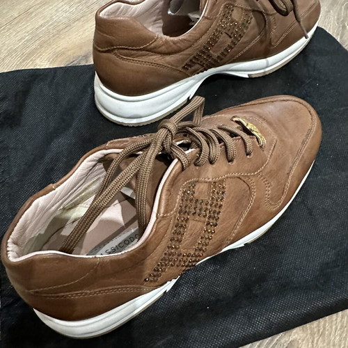 Classico leather shoes with strass, size 39, brown