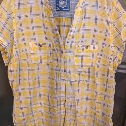 Linen Look Plaid Shirt yellow and white, like new