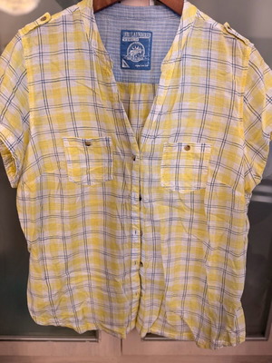 Linen Look Plaid Shirt yellow and white, like new