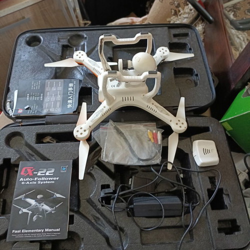 Drone with FPV monitor and original hard case for repair or parts