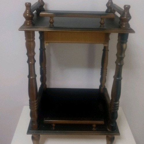Wooden nightstand used vintage with two shelves and drawer