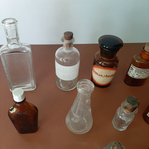 Set of 15 vintage pharmacy glass bottles
