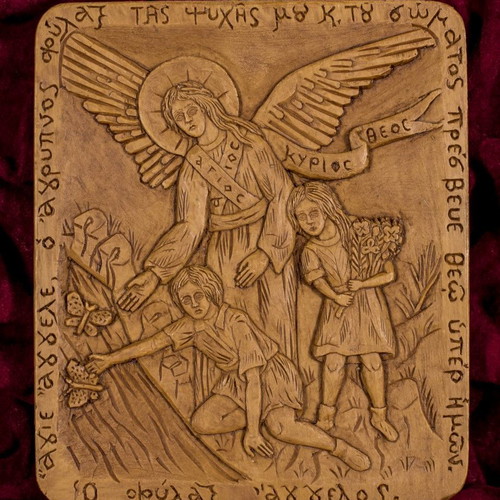 Guardian Angel of Children image made of wax, mastic and incense
