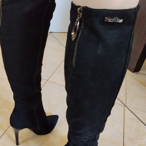 Suede tall boots used, size 37, black, 10 cm heel