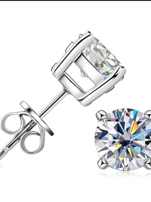 5mm Moissanite Stud Earrings, 14K White Gold Plated, GRA Certified