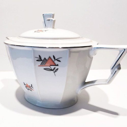 Art Deco teapot used, porcelain with geometric design
