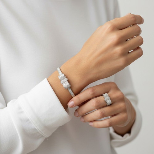 Swarovski Pavé Crystal Bow Hinge Bangle Bracelet, silver