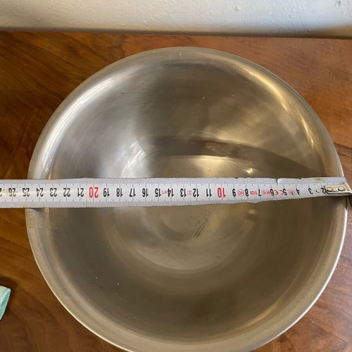 Inox fruit bowl like new with leather base lining