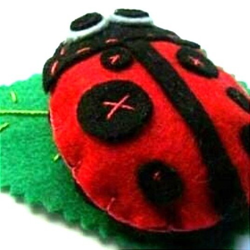 Ladybug pin on leaf handmade, new felt brooch