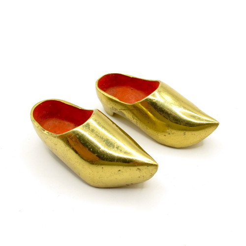 Vintage Dutch Bronze Miniature Shoes Klompen Set of 2 Like New