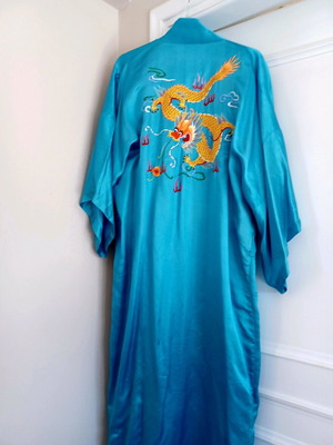 Women's satin silk robe new, blue, one size with embroidery