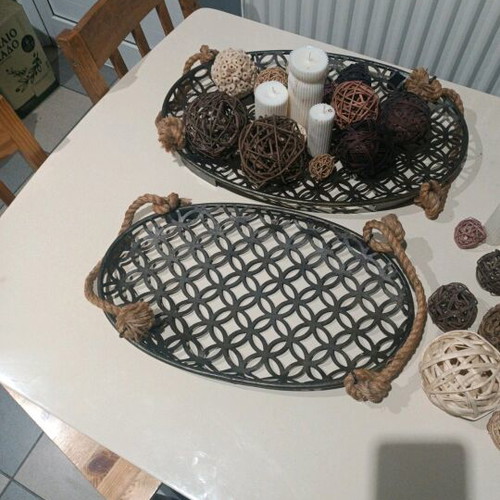 Decorative trays set used, metal and rope