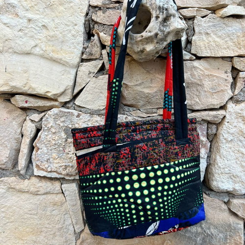 Handmade reversible patchwork shoulder bag, black multicolor