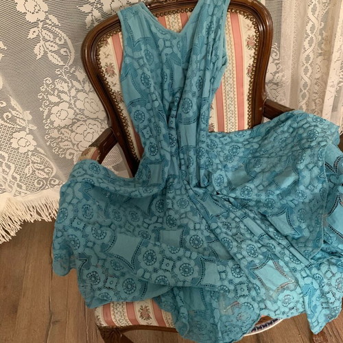 Turquoise lace dress like new, cotton blend, wedding and events