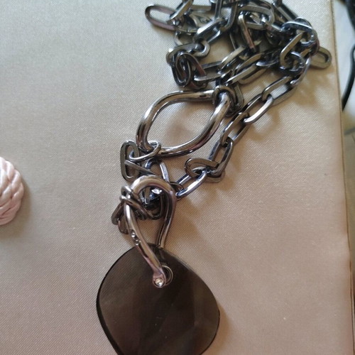 Necklace pendant with crystal like new, gray silver chain