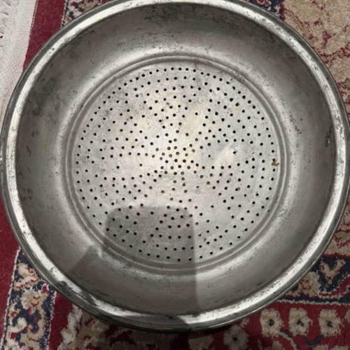 Vintage copper colander, traditional folk art