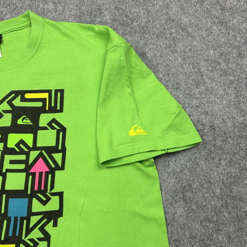 Quiksilver Neon Green Graphic T-Shirt L used, Y2K Surf Skate Streetwear