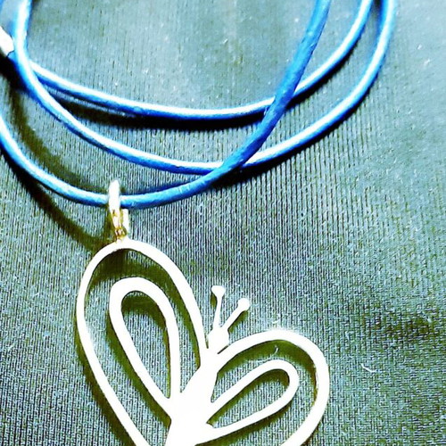 Butterfly necklace 925 silver with genuine leather strap, new