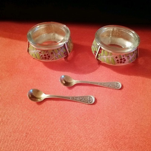 Two silver vintage Russian sugar and salt bowls 1940s-50s gold-plated silver