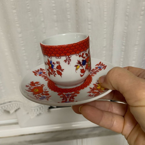 Vintage Greek Coffee Cup Set like new with colorful designs