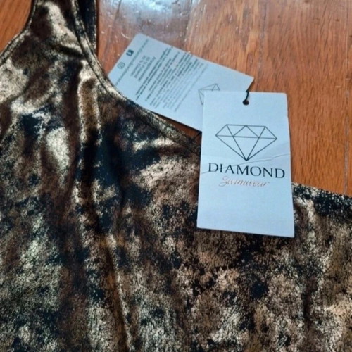 Diamond one-piece swimsuit new, gold-black asymmetric design, size M