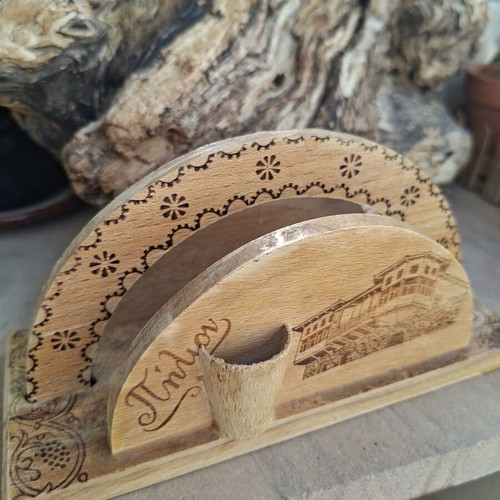 Retro napkin holder used, souvenir from Pelion