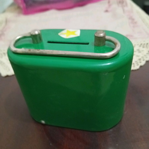 Postal Savings Bank piggy bank used, metal green