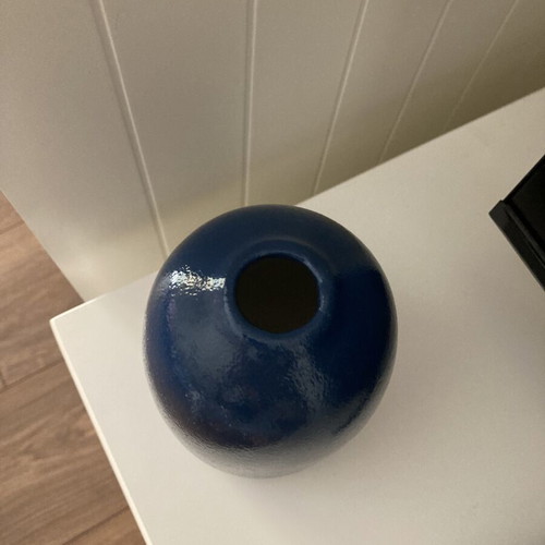 Ceramic vase in dark blue with glossy finish, new