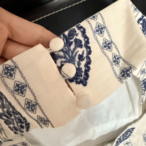 Zara dress with cut out waist, beige and blue
