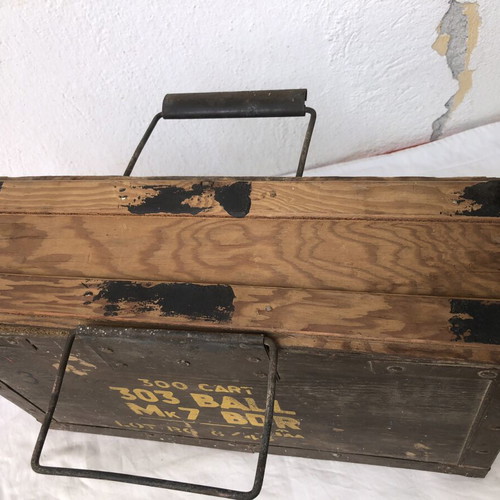 English wooden military ammunition box used, 1945