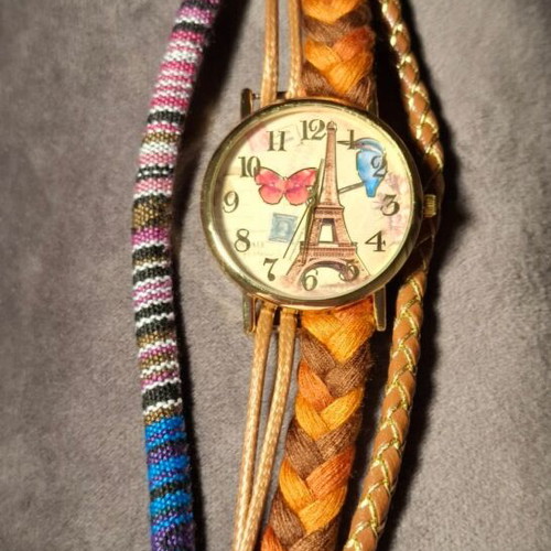 Wristwatch new women's brown multicolor with Paris design