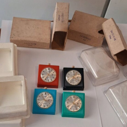 Ruhla table clocks wind-up like new, 4 colors with boxes
