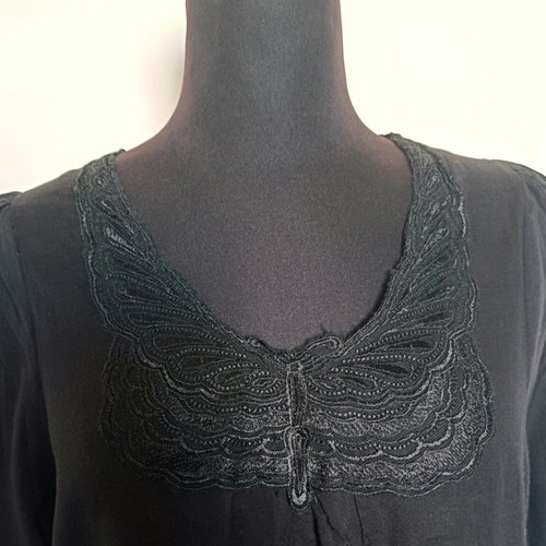 Black mini dress Saint Tropez like new with appliqué butterfly, cotton