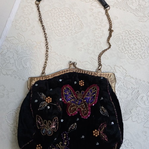 MNG velvet evening bag with decoration and metal details, like new