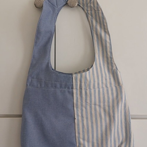 Handmade shoulder bag new, cotton fabric with striped and denim design
