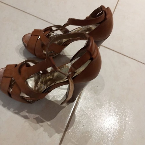 BCBG Leather High-Heeled Sandals used, size 37, beige