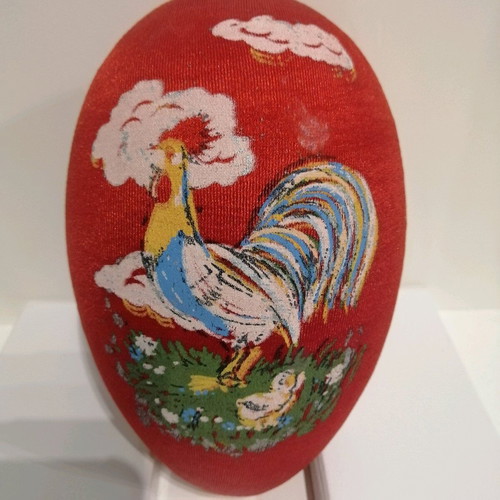 Handmade egg used with painted rooster and chick