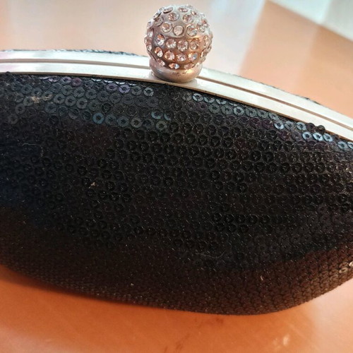 Evening bag like new, black shiny handheld