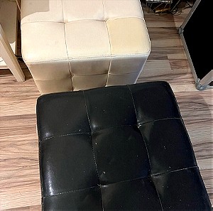 Δυο Πουφ καθίσματα faux leather white and black κύβοι