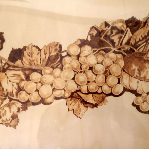 Still life pyrography painting new, on poplar wood