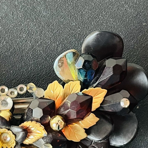 Vintage French Barrette hair clip 1980s baroque style amber color used