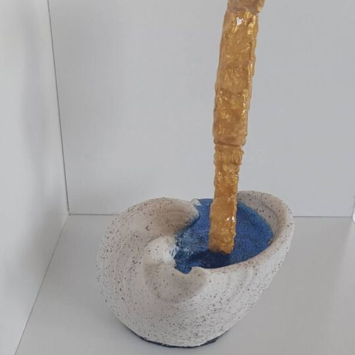 Handmade Decorative Gold Seahorse from Clay and Resin with White Shell Base