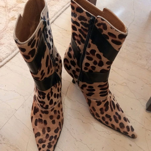 Kalogirou leather ponyskin animal ankle boots used, 7.5 cm heel
